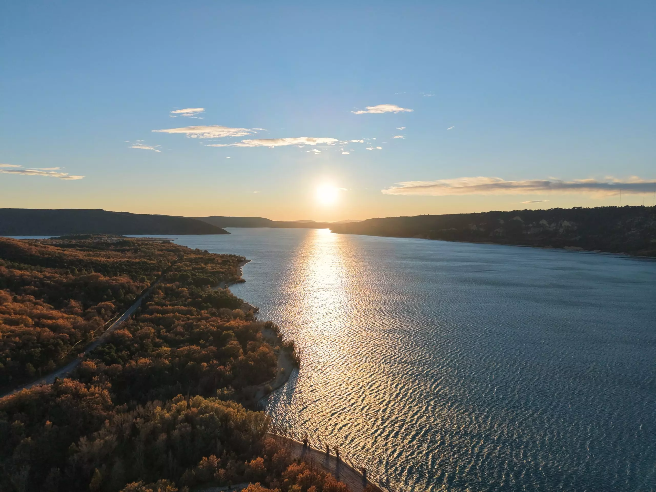 Sunset over Lake Sainte-Croix from above in autumn Sunset over Lake Sainte-Croix from above in autumn